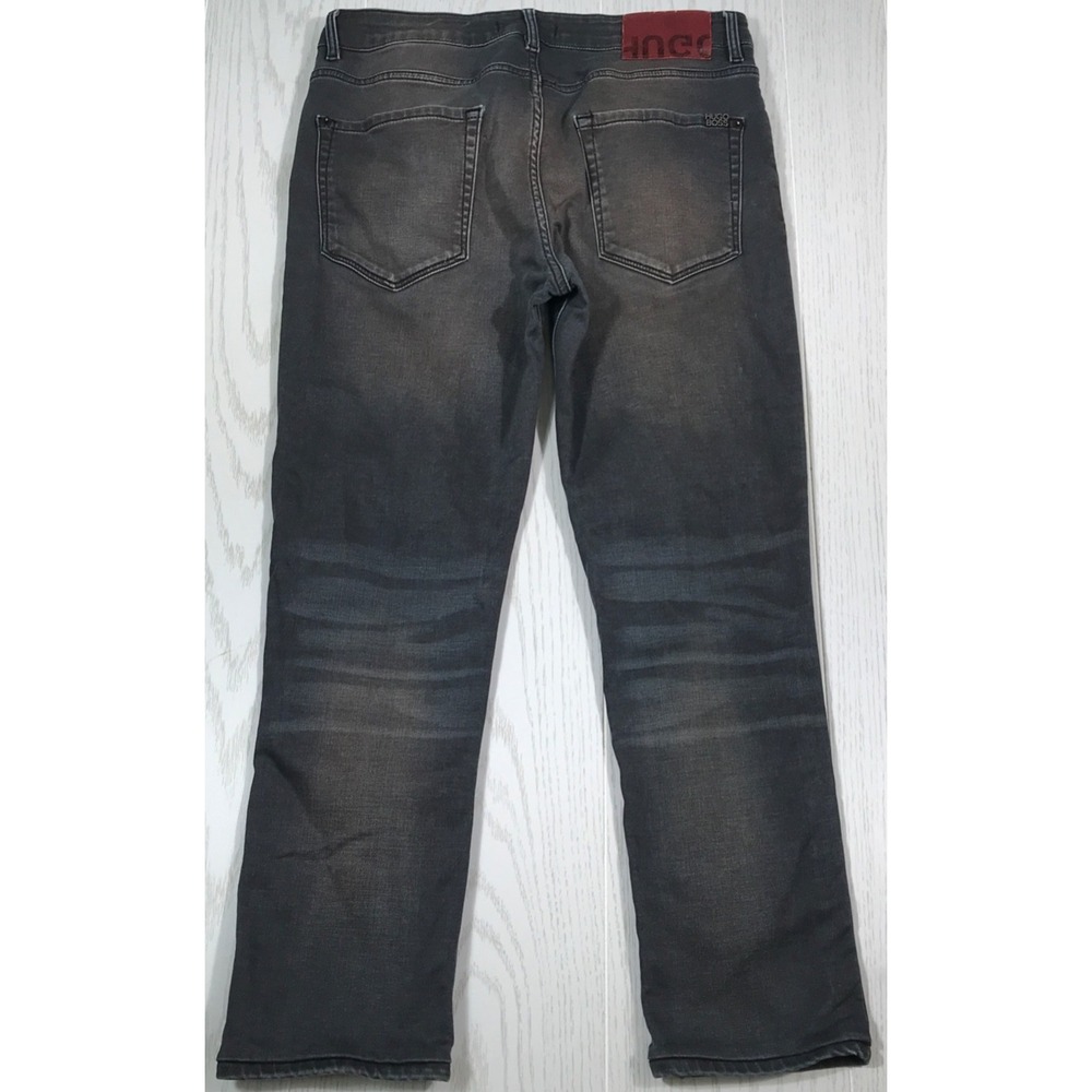Hugo Boss Jeans Men 32x27 Black Whiskered Slim Fit Stretch Mid Rise Designer